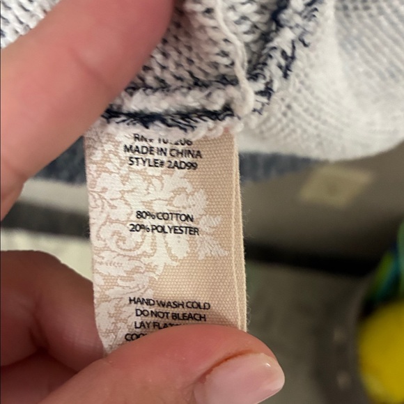 Soft Surroundings L/XL Gray Navy Blue Open Front Cardigan sweater - Picture 5 of 6